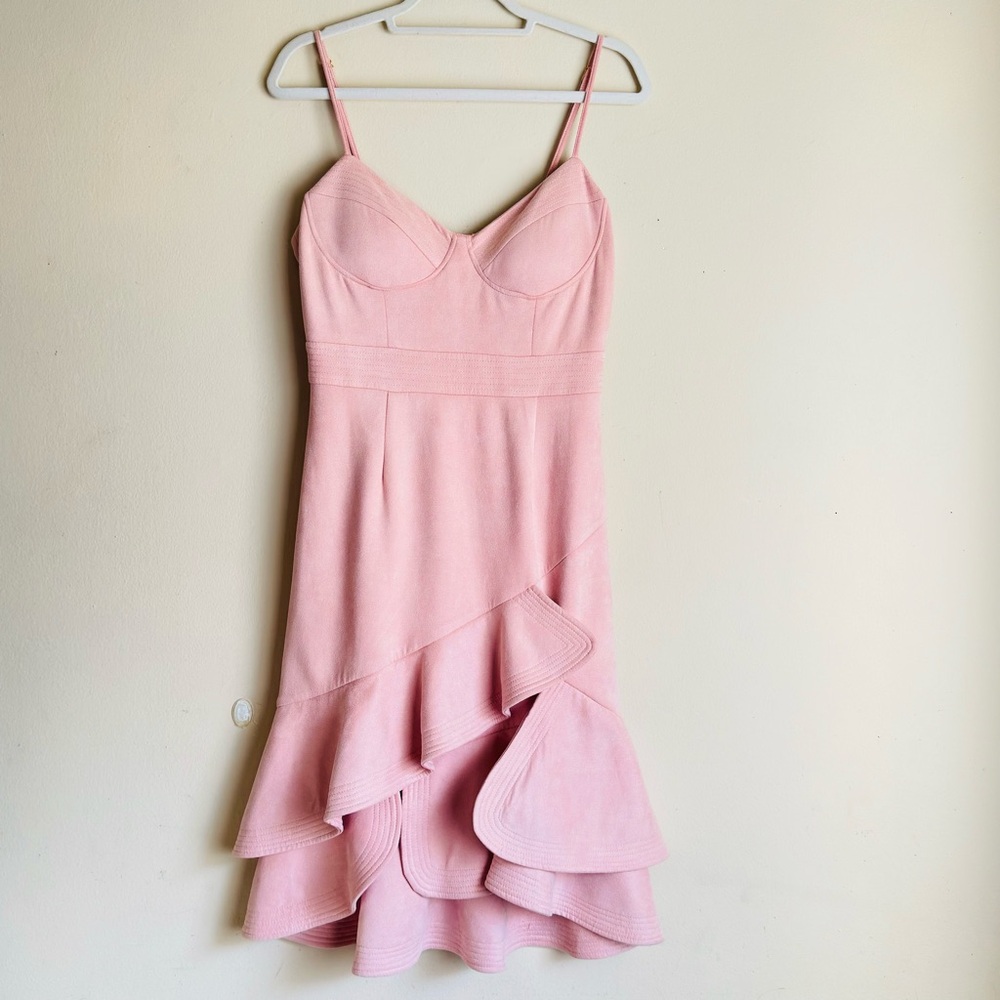 Fashion Nova Show Me Off Midi Dress Sz. L Pink Ruffle Hem Cocktail Coquette
